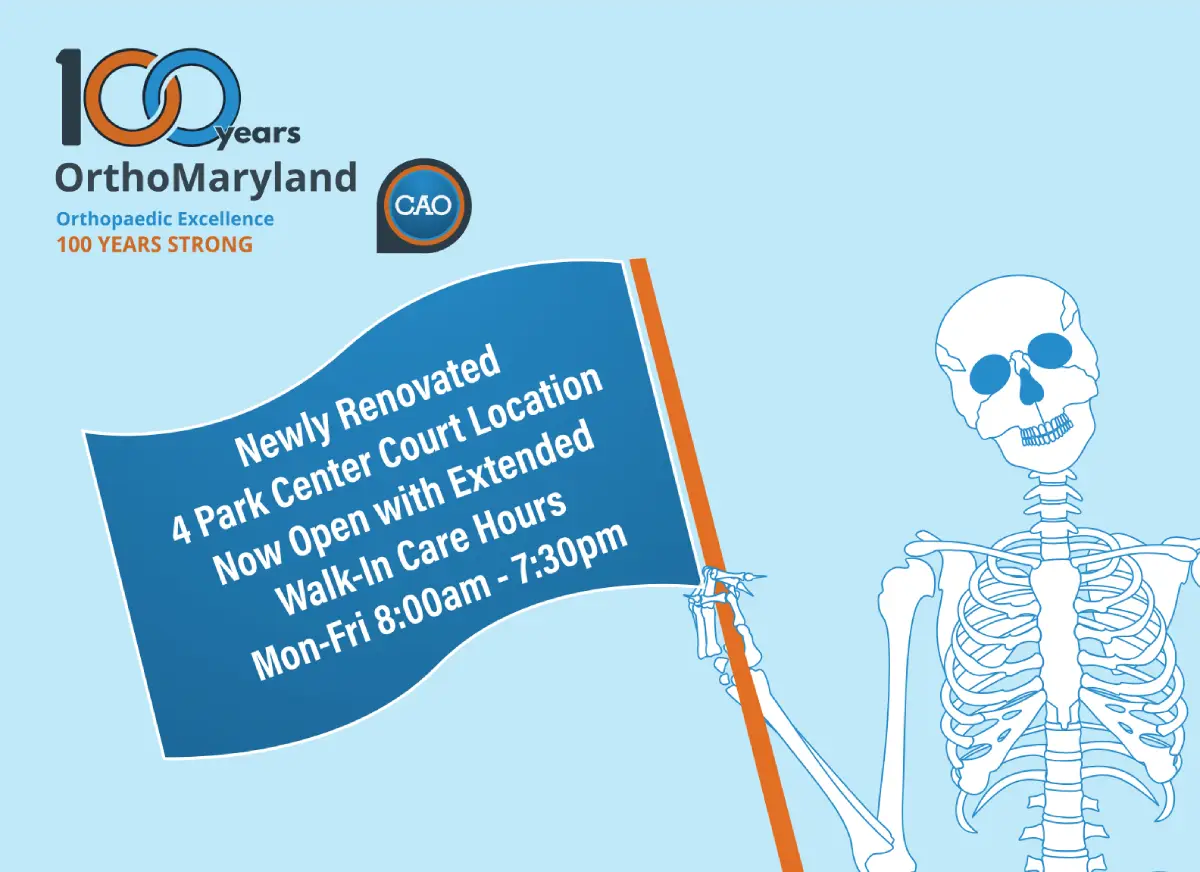 OrthoMaryland's Newly Renovated Physical Therapy at 4 Park Center Court is now open with extended walk-in care hours Mon-Fri 8:00am-7:30pm